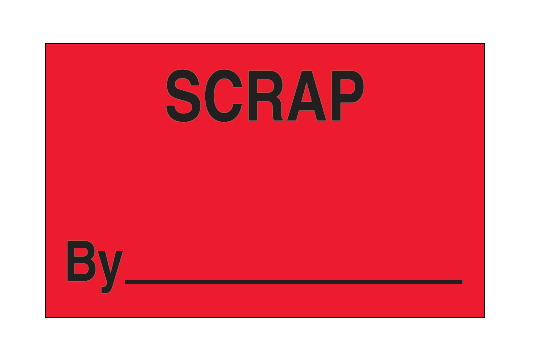 Label, 1 1/4" x 2", "Scrap By", Fluorescent Red, 500/rl