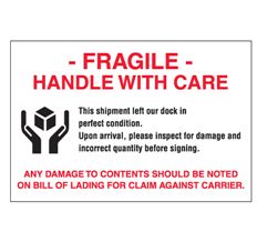 Label, "Fragile/Handle W/Care" 6"X4", 500/Roll