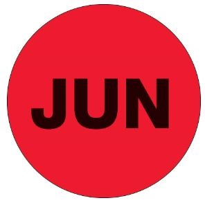 Label 1" Circle - "JUNE" Fluorescent Red, 500/ROLL