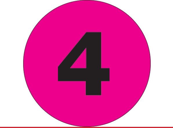 Labels, 2" circles,number 4 ,  Pink, 500/roll