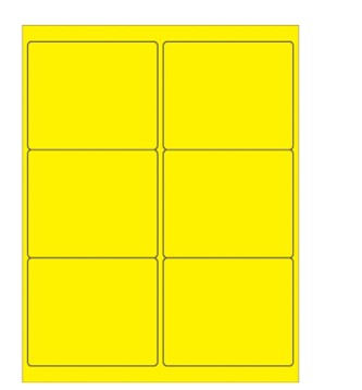 Laser Label, 4 x 3 1/3"  Fluorescent Yellow Rectangle, 
