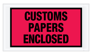 "CUSTOMS PAPERS ENCLOSED"  5-1/2"X10", RED,  PACKING  