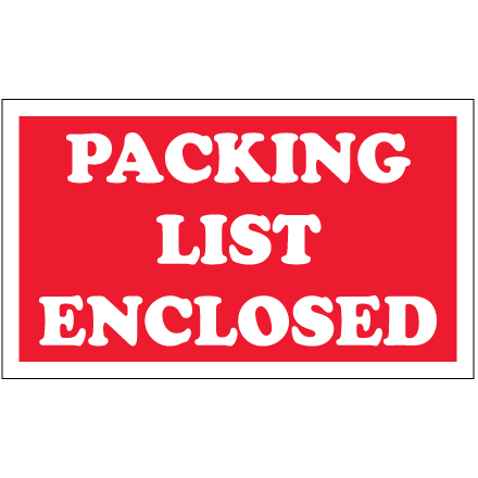 Label,"Packing List Enclosed" 5x3, Red background, white