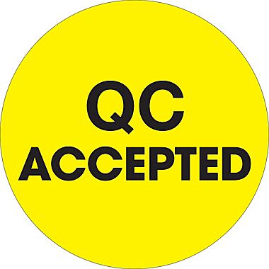2" Circle "QC Accepted" label, fluorecent yellow