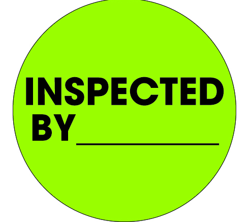 2" Circle "inspected by" label, fluorescent green