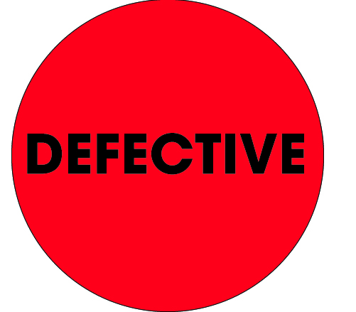 Label, "Defective", 2" flourescent red/black circle,